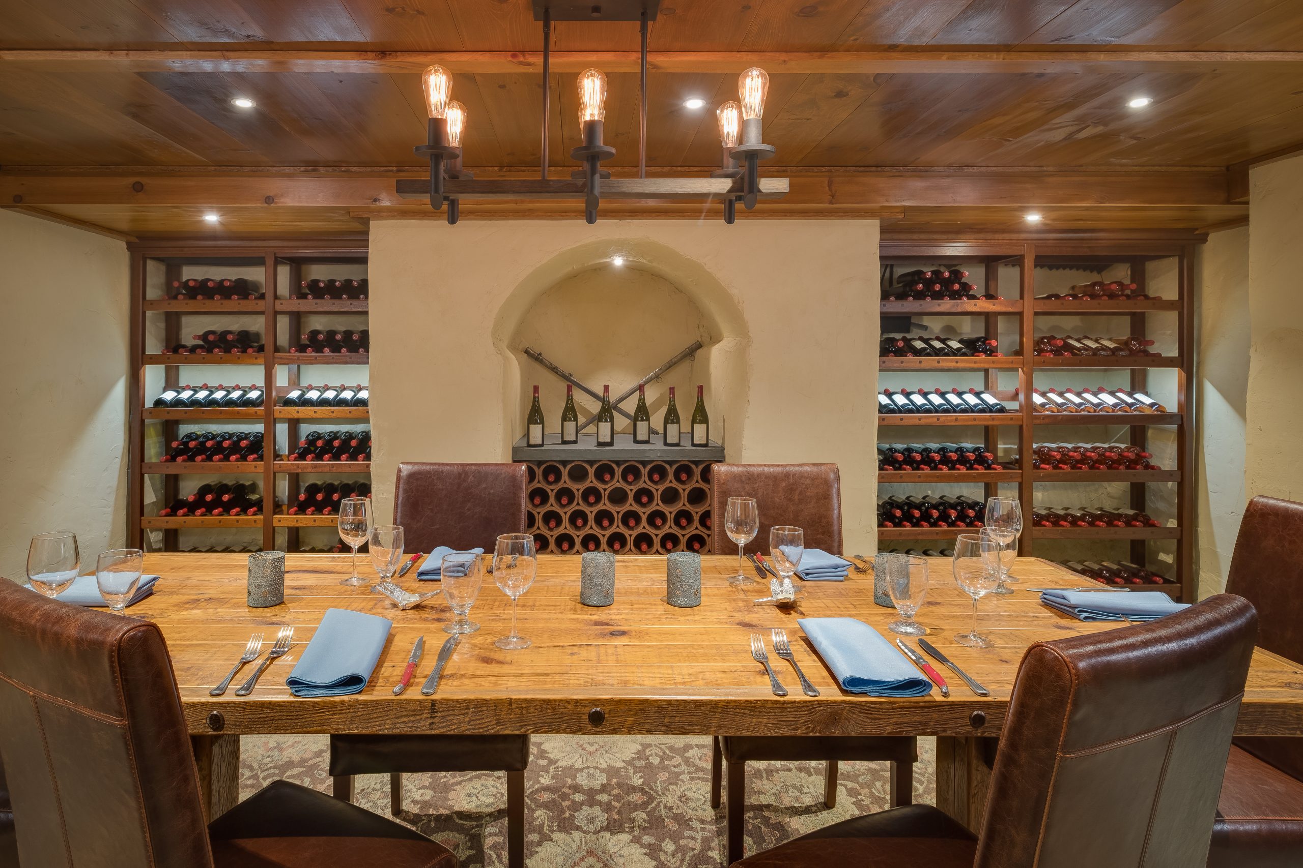 Photo of a table in the wine cellar at Grace Winery